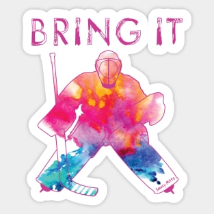 Girls Bring It Hockey Goalie Watercolor Pinks Sticker